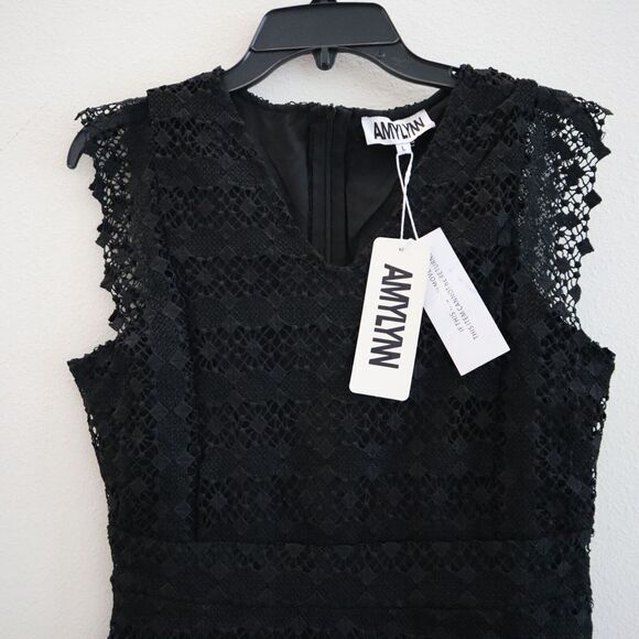 Amy Lynn AL2747 Women's Sz Large (12) Black Flutter Sleeve Lace Dress - Picture 4 of 11